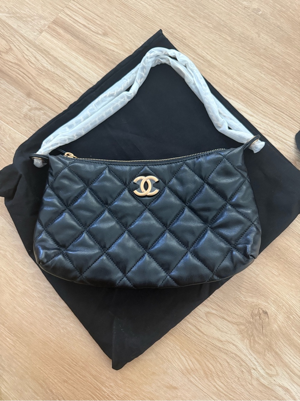 Chanel Quilted Black Leather Hobo Bag